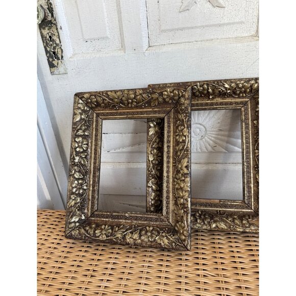 Antique Victorian Shabby Floral Gold Gesso Pair of Picture Frames - Picture 6 of 16